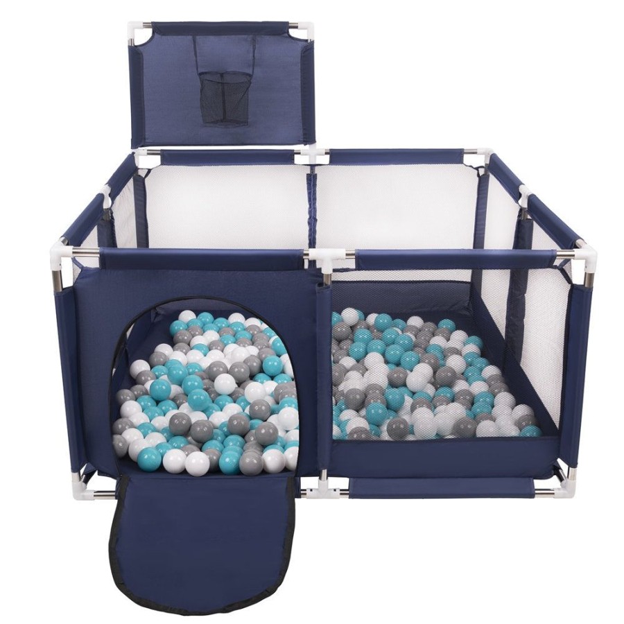 Partners KiddyMoon Partners | Square Play Pen Filled With Plastic Balls Basketball, Blue: Grey/ White/ Turquoise Blue:Grey/White/Turquoise