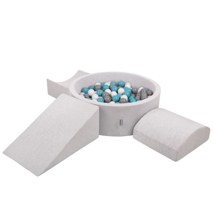 Playgrounds KiddyMoon | Kiddymoon Foam Playground For Kids With Round Ballpit ( 7Cm/ 2.75In) Soft Obstacles Course And Ball Pool, Certified Made In The Eu, Lightgrey: Grey/ White/ Turquoise Lightgrey:Grey/White/Turquoise