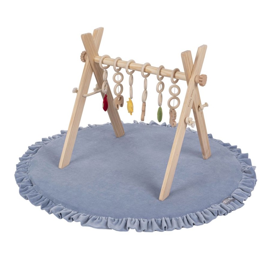 Activity Toys KiddyMoon | Kiddymoon Wooden Baby Gym For Newborns With Play Mat Bt-001, Natural With Ice Blue Play Mat