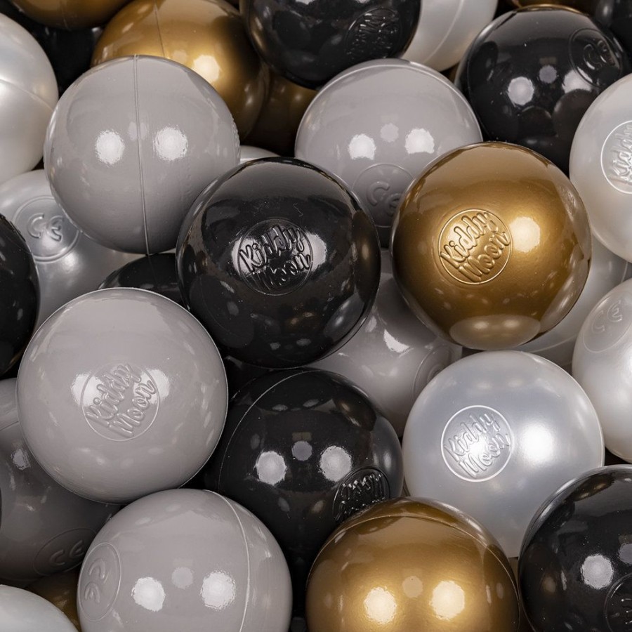 Plastic Balls KiddyMoon | Kiddymoon Soft Plastic Play Balls 7Cm/ 2.75In Multi-Colour Certified Made In Eu, Black/ Pearl/ Gold/ Grey Black/Pearl/Gold/Grey