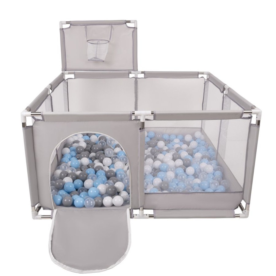 Partners KiddyMoon Partners | Square Play Pen Filled With Plastic Balls Basketball, Grey: Grey/ White/ Transparent/ Babyblue