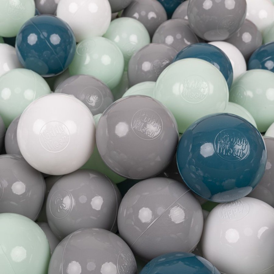 Plastic Balls KiddyMoon | Kiddymoon Soft Plastic Play Balls 7Cm/ 2.75In Multi-Colour Certified Made In Eu, Dark Turquoise/ Grey/ White/ Mint Dark Turquoise/Grey/White/Mint