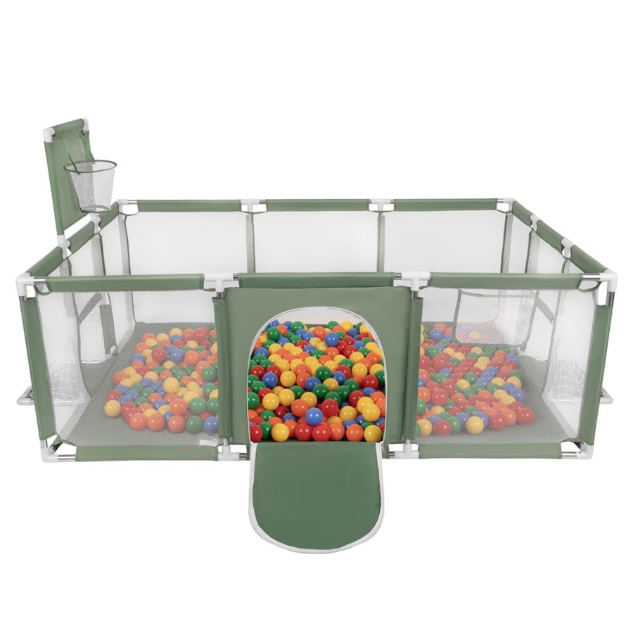 Partners KiddyMoon Partners | Baby Playpen Big Size Playground With Plastic Balls For Kids, Green: Yellow/ Green/ Blue/ Red/ Orange