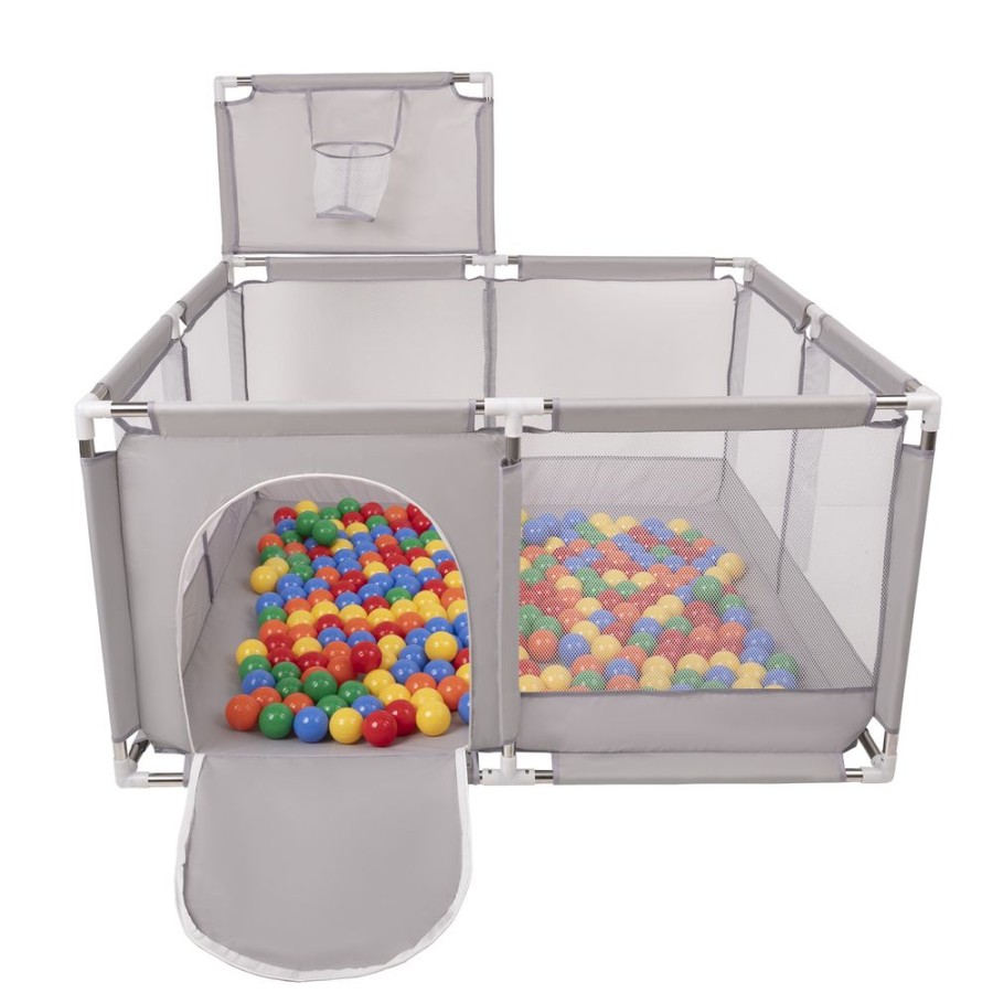 Partners KiddyMoon Partners | Square Play Pen Filled With Plastic Balls Basketball, Grey: Yellow/ Green/ Blue/ Red/ Orange Grey:Yellow/Green/Blue/Red/Orange