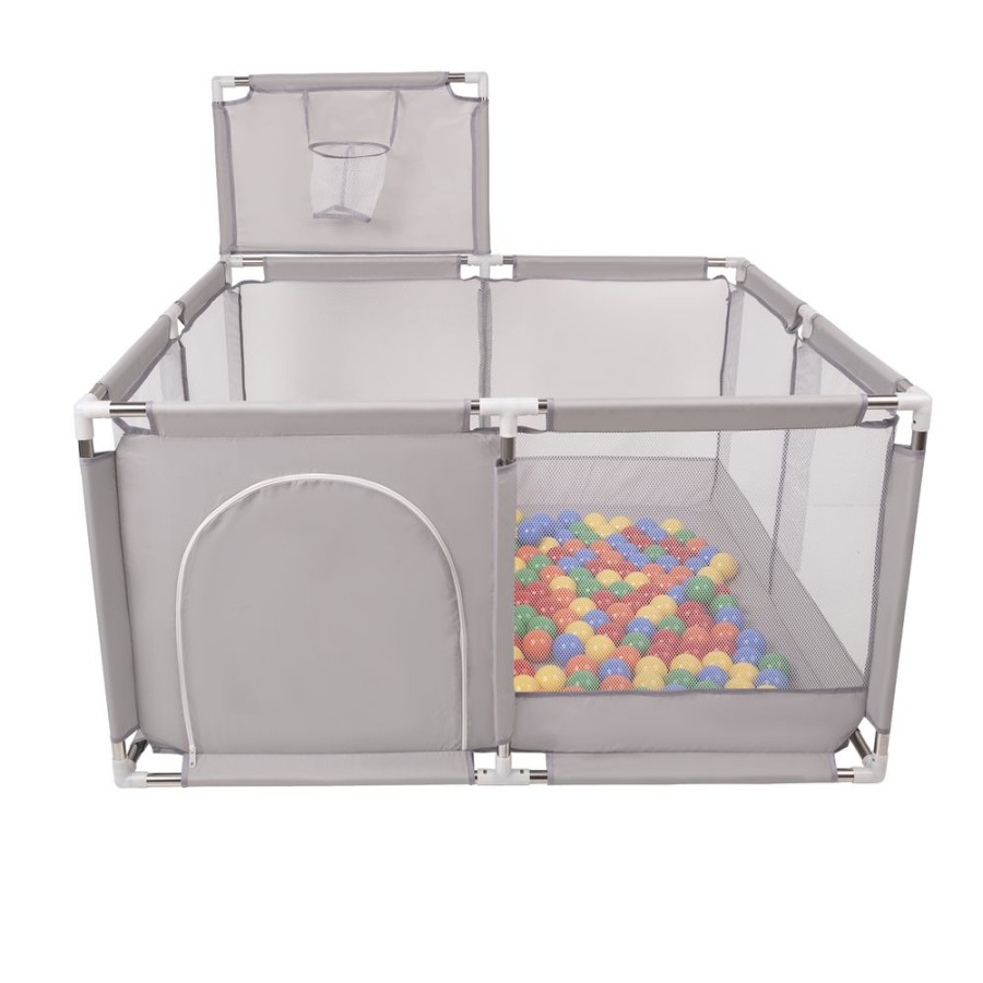 Partners KiddyMoon Partners | Square Play Pen Filled With Plastic Balls Basketball, Grey: Yellow/ Green/ Blue/ Red/ Orange Grey:Yellow/Green/Blue/Red/Orange