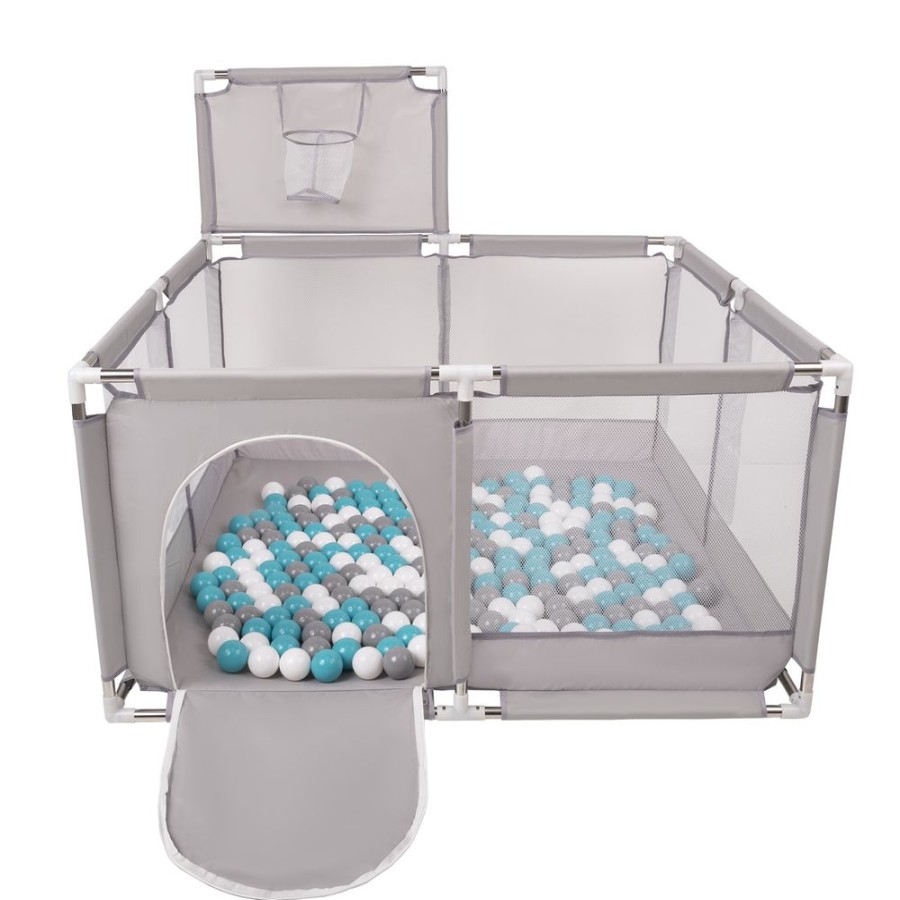 Partners KiddyMoon Partners | Square Play Pen Filled With Plastic Balls Basketball, Grey: Grey/ White/ Turquoise Grey:Grey/White/Turquoise