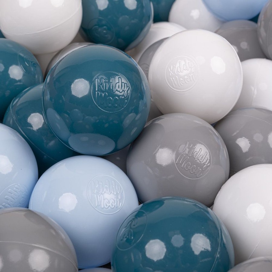 Plastic Balls KiddyMoon | Kiddymoon Soft Plastic Play Balls 7Cm/ 2.75In Multi-Colour Certified Made In Eu, Dark Turquoise/ Pastel Blue/ Grey/ White