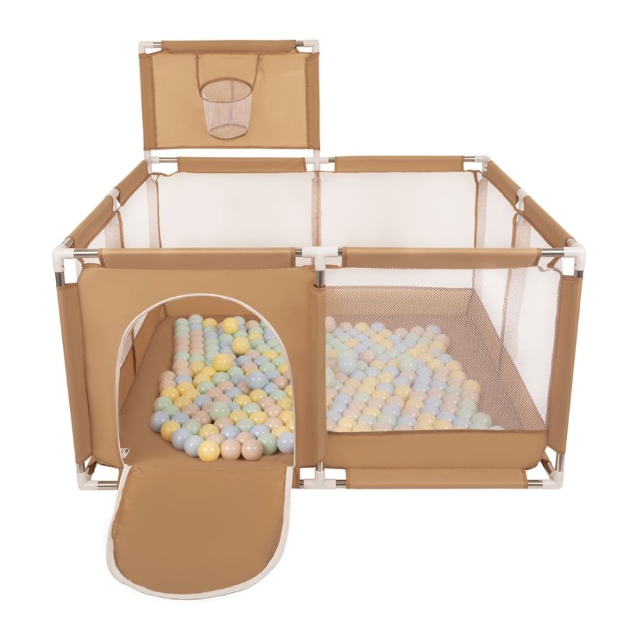 Partners KiddyMoon Partners | Square Play Pen Filled With Plastic Balls Basketball, Beige: Pastel Beige/ Pastel Blue/ Pastel Yellow/ Mint