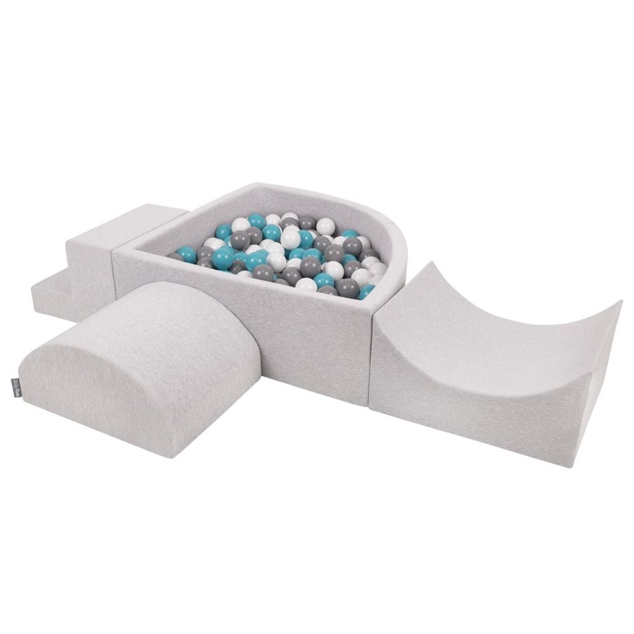 Activity Toys KiddyMoon | Kiddymoon Foam Playground For Kids With Quarter Angular Ballpit And Balls, Lightgrey: Grey/ White/ Turquoise Light Grey: Grey / White / Turquoise