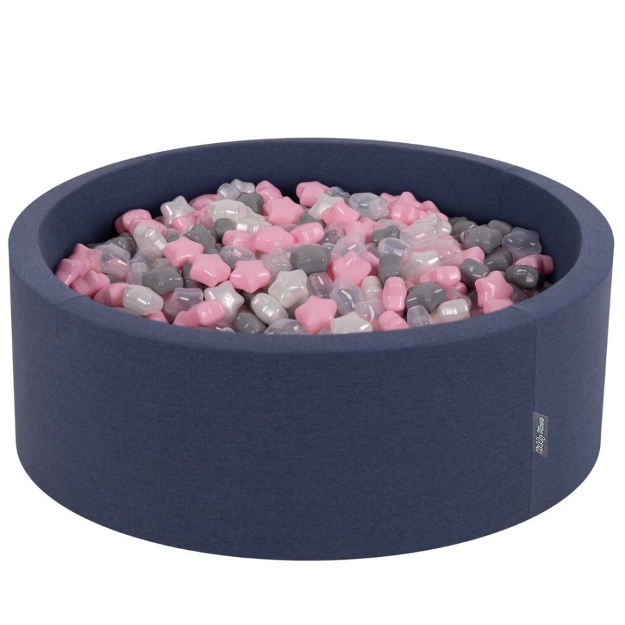 Ball Pits KiddyMoon | Kiddymoon Round Foam Ballpit With Star-Shaped Plastic Balls For Kids, Dark Blue: Pearl/ Grey/ Transparent/ Light Pink