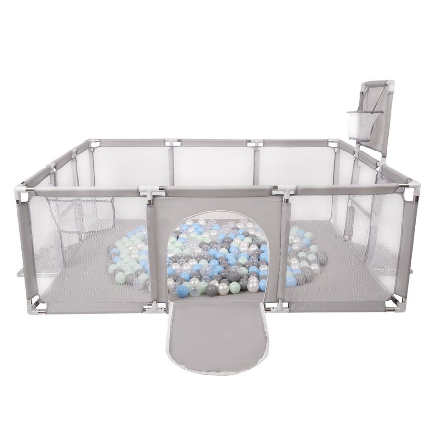 Partners KiddyMoon Partners | Baby Playpen Big Size Playground With Plastic Balls For Kids, Grey: Pearl/ Grey/ Transparent/ Mint Grey:Pearl/Grey/Transparent/Mint