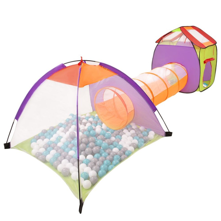 Partners KiddyMoon Partners | 3In1 Play Tent With Tunnel Playground Ball Pit With Balls For Kids, Multicolour: Grey/ White/ Turquoise Multicolour:Grey/White/Turquoise