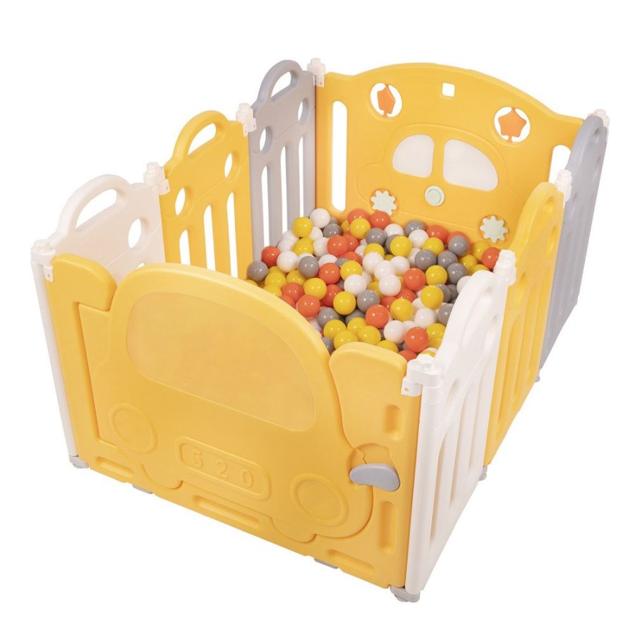 Partners KiddyMoon Partners | Playpen Box Foldable For Children With Plastic Colourful Balls, White-Yellow: Yellow/ White/ Grey/ Orange White-Yellow:Yellow/White/Grey/Orange