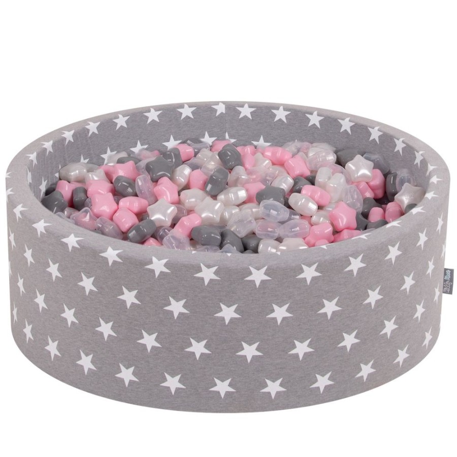 Ball Pits KiddyMoon | Kiddymoon Round Foam Ballpit With Star-Shaped Plastic Balls For Kids, Grey Stars: Pearl/ Grey/ Transparent/ Light Pink