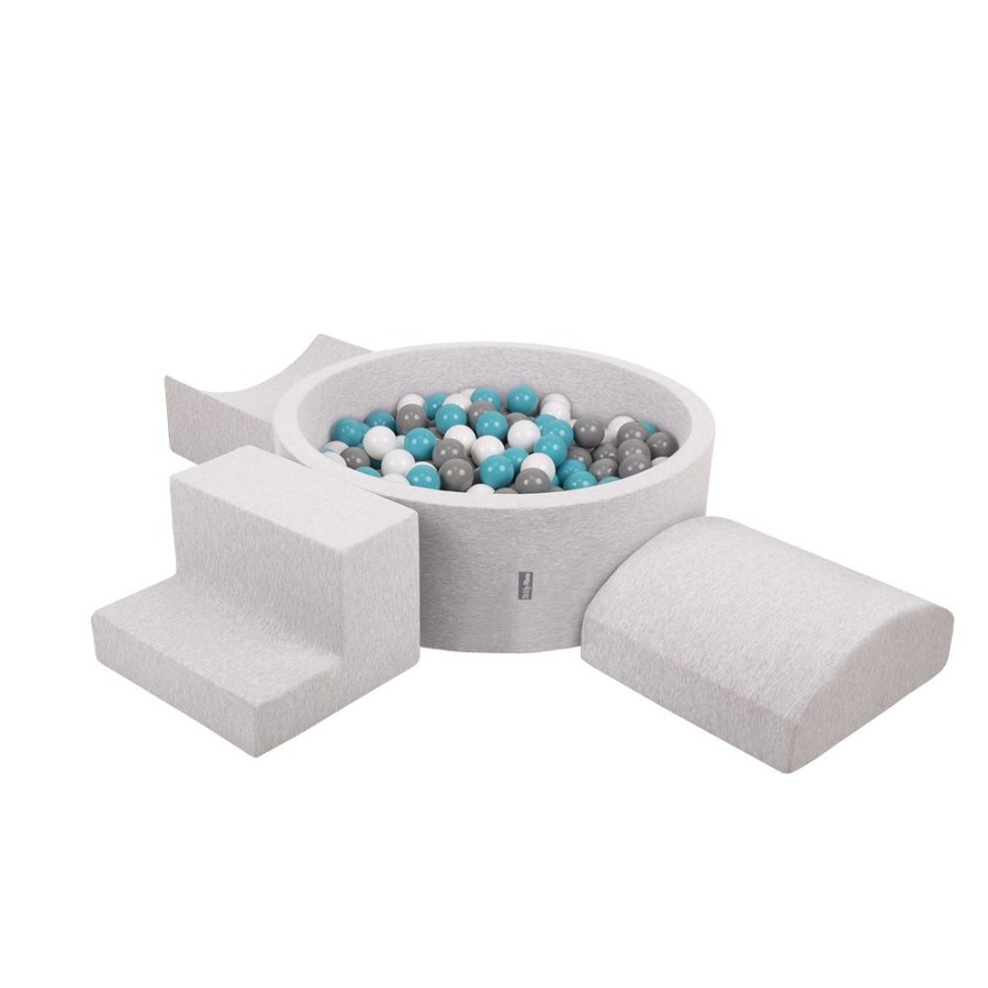 Playgrounds KiddyMoon | Kiddymoon Foam Playground For Kids With Round Ballpit ( 7Cm/ 2.75In) Soft Obstacles Course And Ball Pool, Certified Made In The Eu, Lightgrey: Grey/ White/ Turquoise Lightgrey:Grey/White/Turquoise