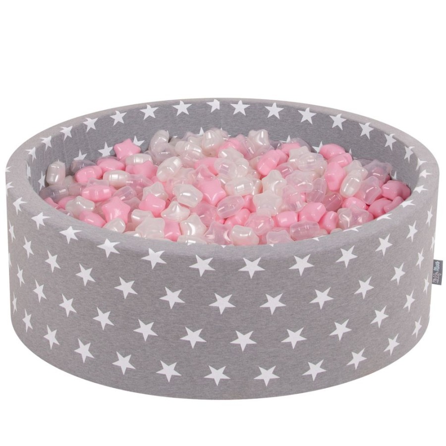 Ball Pits KiddyMoon | Kiddymoon Round Foam Ballpit With Star-Shaped Plastic Balls For Kids, Grey Stars: Light Pink/ Pearl/ Transparent