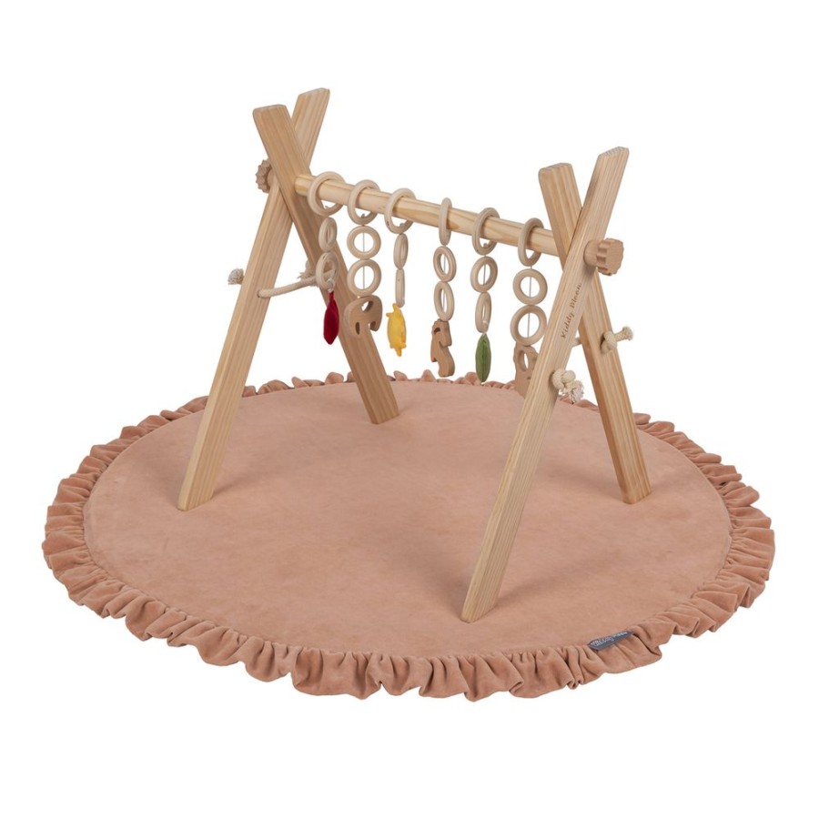 Activity Toys KiddyMoon | Kiddymoon Wooden Baby Gym For Newborns With Play Mat Bt-001, Natural With Desert Pink Play Mat