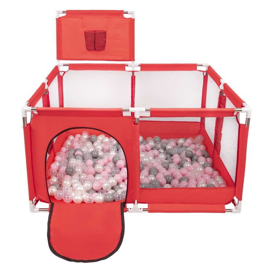 Partners KiddyMoon Partners | Square Play Pen Filled With Plastic Balls Basketball, Red: Pearl/ Grey/ Transparent/ Powder Pink Red:Pearl/Grey/Transparent/Powder Pink