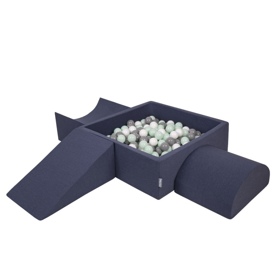 Activity Toys KiddyMoon | Kiddymoon Foam Playground For Kids With Square Ballpit And Balls, Darkblue: White/ Grey/ Mint Dark Blue: White / Grey / Mint