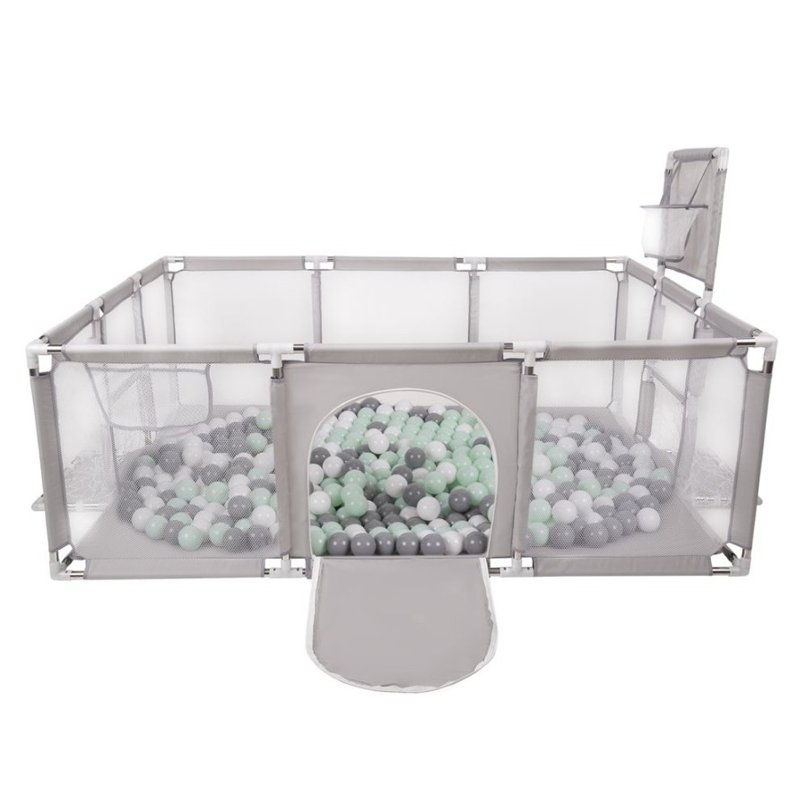 Partners KiddyMoon Partners | Baby Playpen Big Size Playground With Plastic Balls For Kids, Grey: White/ Grey/ Mint