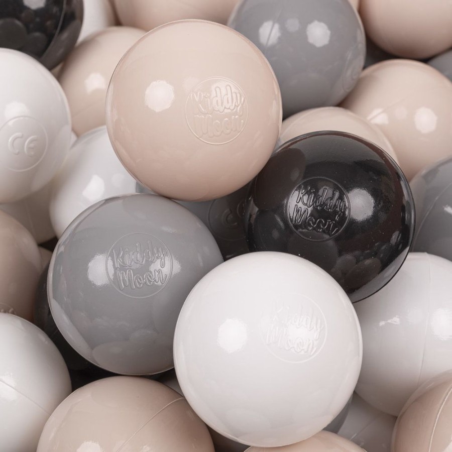 Plastic Balls KiddyMoon | Kiddymoon Soft Plastic Play Balls 7Cm/ 2.75In Multi-Colour Certified Made In Eu, Pastel Beige/ Grey/ White/ Black Pastel Beige/Grey/White/Black