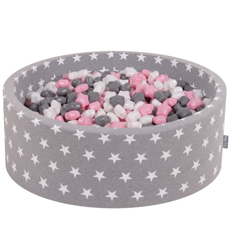 Ball Pits KiddyMoon | Kiddymoon Round Foam Ballpit With Star-Shaped Plastic Balls For Kids, Grey Stars: White/ Grey/ Light Pink