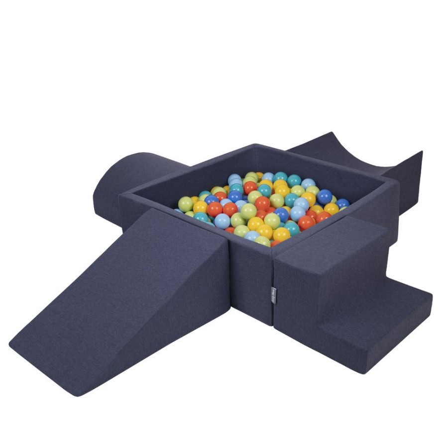 Activity Toys KiddyMoon | Kiddymoon Foam Playground For Kids With Square Ballpit, Darkblue: Lgreen/ Orange/ Turquoise/ Blue/ Bblue/ Yellow Darkblue:Lgreen/Orange/Turquoise/Blue/Bblue/Yellow