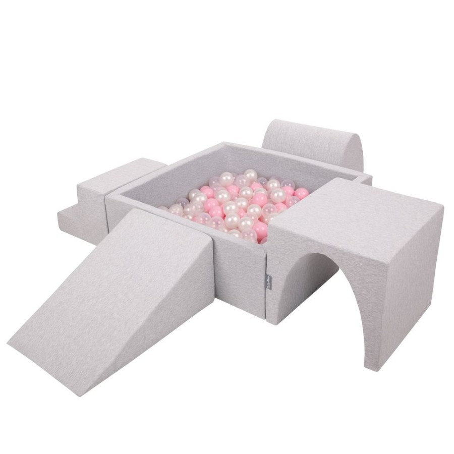 Activity Toys KiddyMoon | Kiddymoon Foam Playground For Kids With Square Ballpit And Balls, Lightgrey: Powderpink/ Pearl/ Transparent Light Grey: Light Pink / Pearl / Transparent