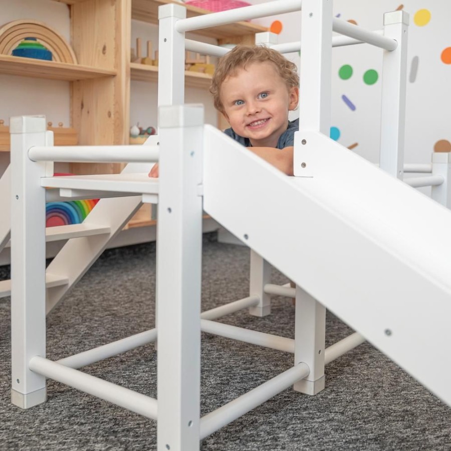 Activity Toys KiddyMoon | Kiddymoon Wooden Playground With A Slide Climbing Frame For Kids, White