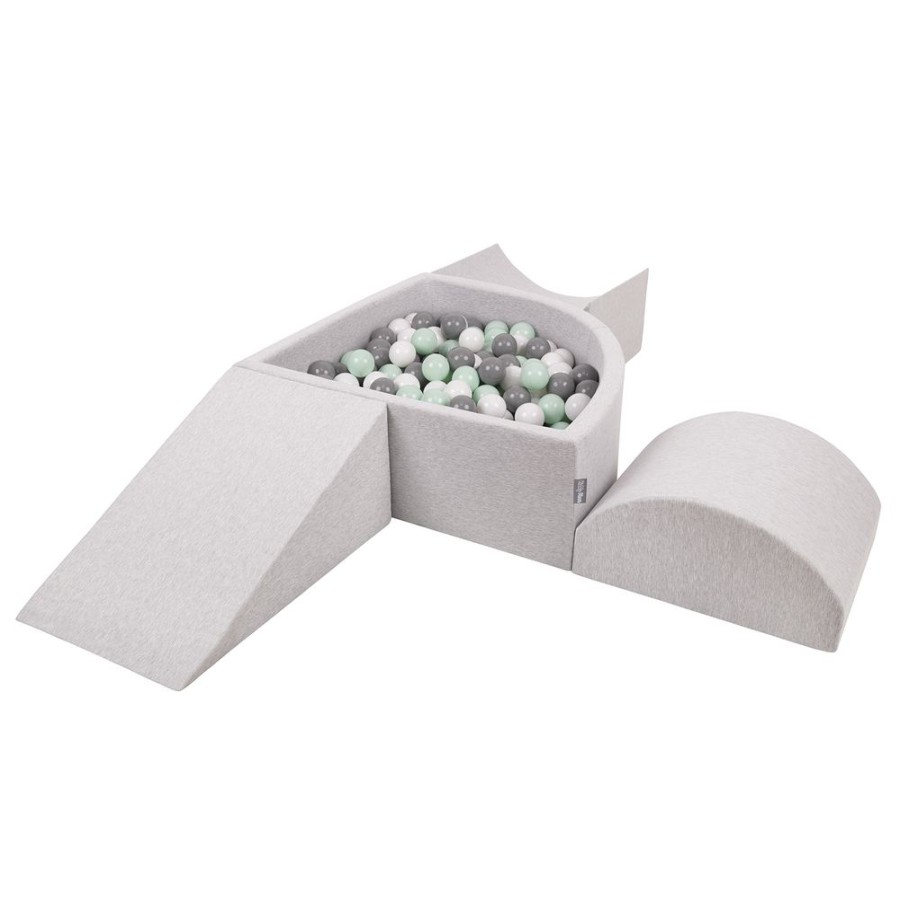 Activity Toys KiddyMoon | Kiddymoon Foam Playground For Kids With Quarter Angular Ballpit And Balls, Lightgrey: White/ Grey/ Mint Light Grey: White / Grey / Mint