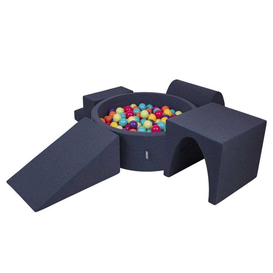 Playgrounds KiddyMoon | Kiddymoon Foam Playground For Kids With Round Ballpit ( 7Cm/ 2.75In) Soft Obstacles Course And Ball Pool, Certified Made In The Eu, Darkblue: Lgreen/ Yellow/ Turquoi/ Orange/ Dpink/ Purple Dark Blue: Light Green / Yellow / Turquoise / Orange / Dark Pink / Purple