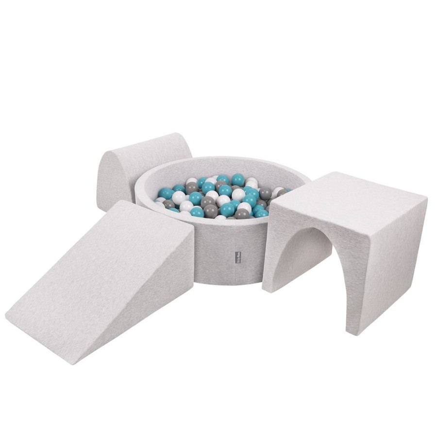 Playgrounds KiddyMoon | Kiddymoon Foam Playground For Kids With Round Ballpit ( 7Cm/ 2.75In) Soft Obstacles Course And Ball Pool, Certified Made In Eu, Lightgrey: Grey/ White/ Turquoise Lightgrey:Grey/White/Turquoise