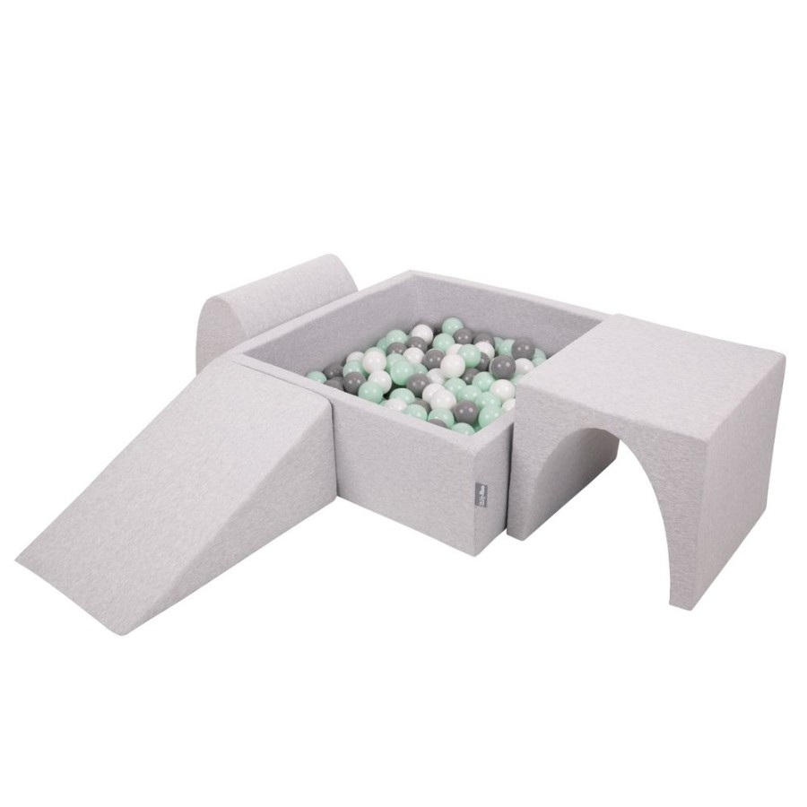 Activity Toys KiddyMoon | Kiddymoon Foam Playground For Kids With Square Ballpit And Balls, Lightgrey: White/ Grey/ Mint Light Grey: White / Grey / Mint