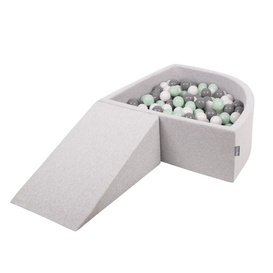 Activity Toys KiddyMoon | Kiddymoon Foam Playground For Kids With Quarter Angular Ballpit And Balls, Lightgrey: White/ Grey/ Mint Light Grey: White / Grey / Mint