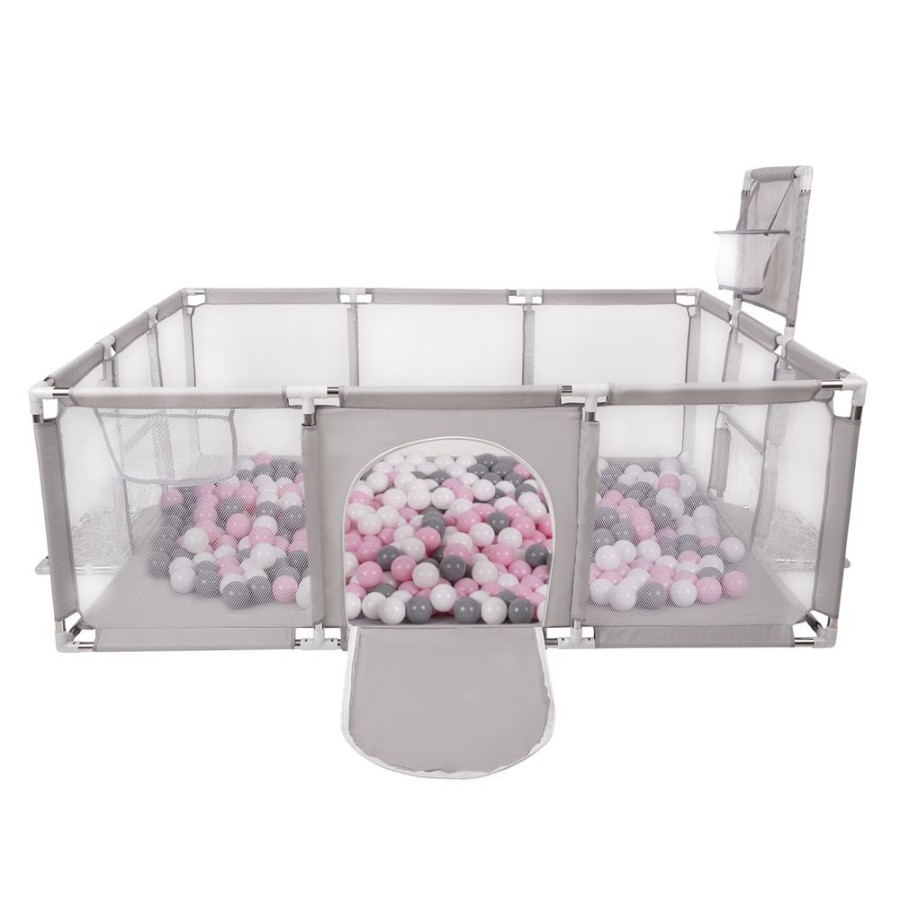 Partners KiddyMoon Partners | Baby Playpen Big Size Playground With Plastic Balls For Kids, Grey: White/ Grey/ Mint/ Light Pink