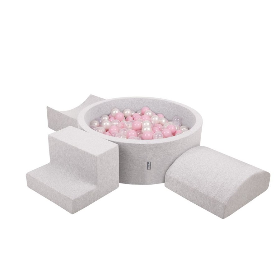 Playgrounds KiddyMoon | Kiddymoon Foam Playground For Kids With Round Ballpit ( 7Cm/ 2.75In) Soft Obstacles Course And Ball Pool, Certified Made In The Eu, Lightgrey: Powderpink/ Pearl/ Transparent Light Grey: Light Pink / Pearl / Transparent