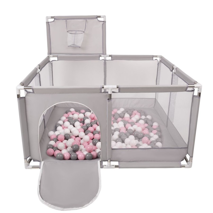 Partners KiddyMoon Partners | Square Play Pen Filled With Plastic Balls Basketball, Grey: White/ Grey/ Powder Pink Grey:White/Grey/Powder Pink