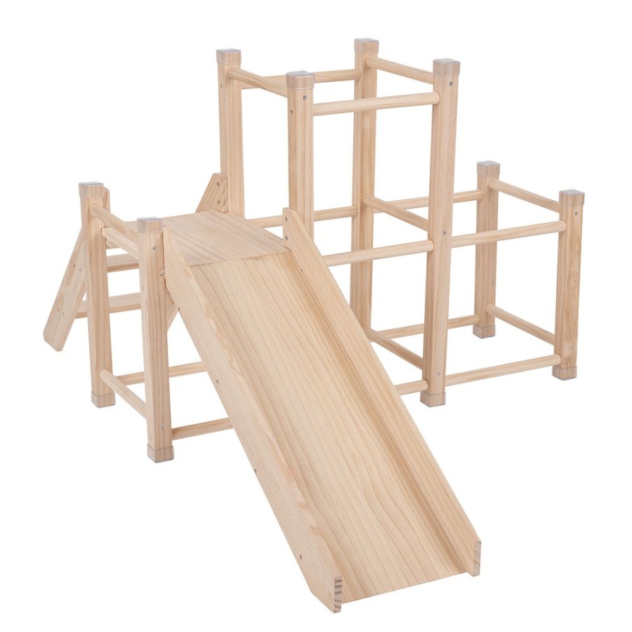 Activity Toys KiddyMoon | Kiddymoon Wooden Playground With A Slide Climbing Frame For Kids, Natural Natural Wood