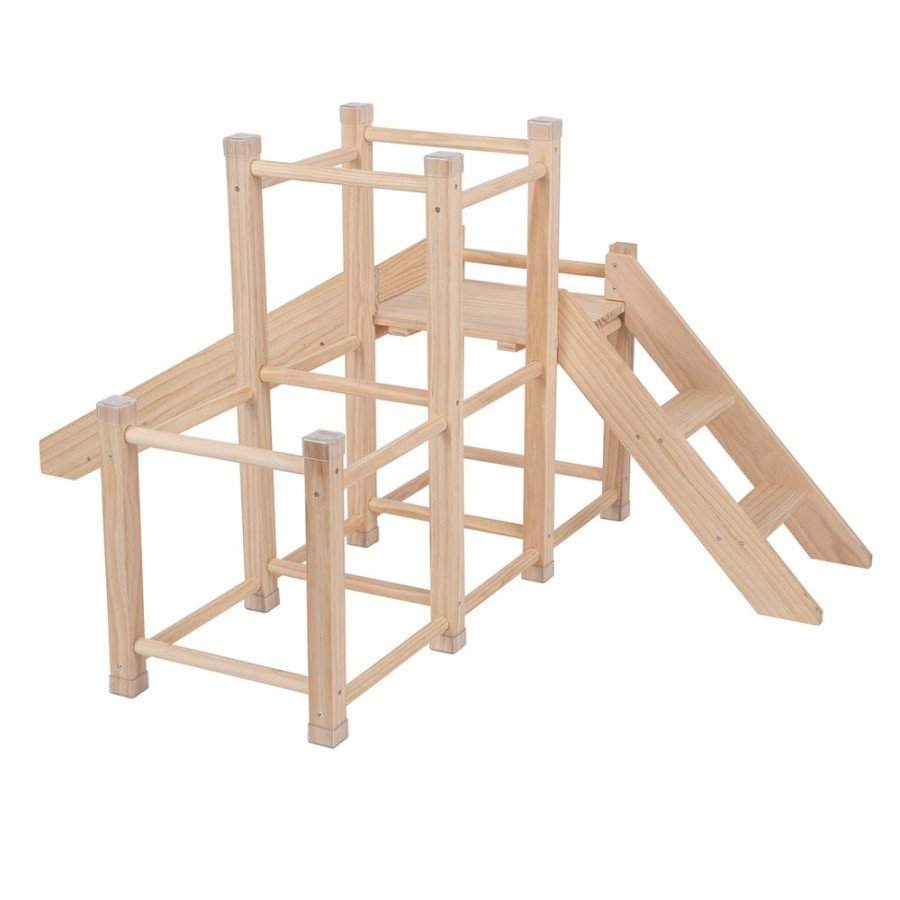 Activity Toys KiddyMoon | Kiddymoon Wooden Playground With A Slide Climbing Frame For Kids, Natural Natural Wood