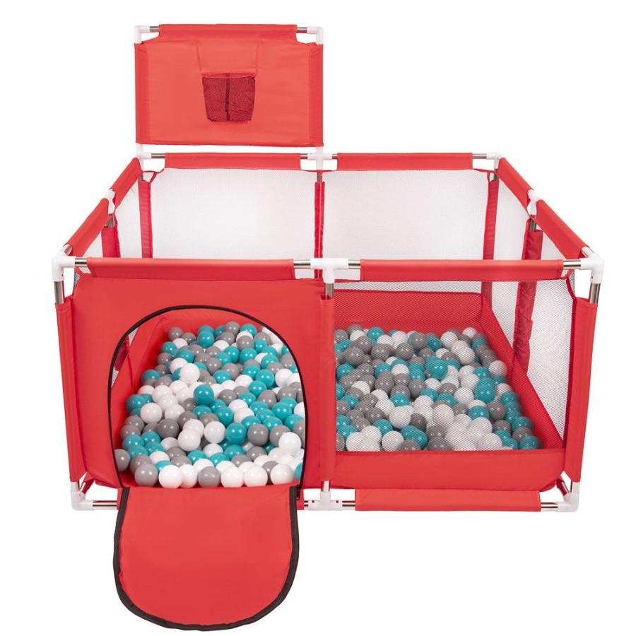 Partners KiddyMoon Partners | Square Play Pen Filled With Plastic Balls Basketball, Red: Grey/ White/ Turquoise Red:Grey/White/Turquoise