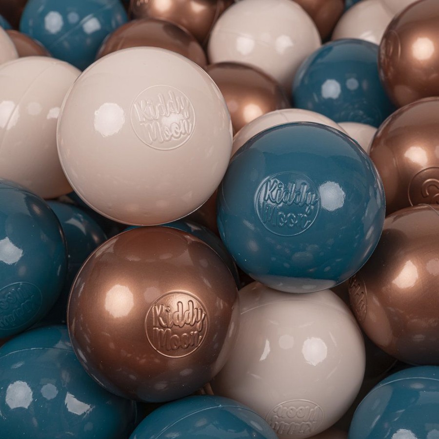 Plastic Balls KiddyMoon | Kiddymoon Soft Plastic Play Balls 7Cm/ 2.75In Multi-Colour Certified Made In Eu, Dark Turquoise/ Pastel Beige/ Copper Dark Turquoise/Pastel Beige/Copper