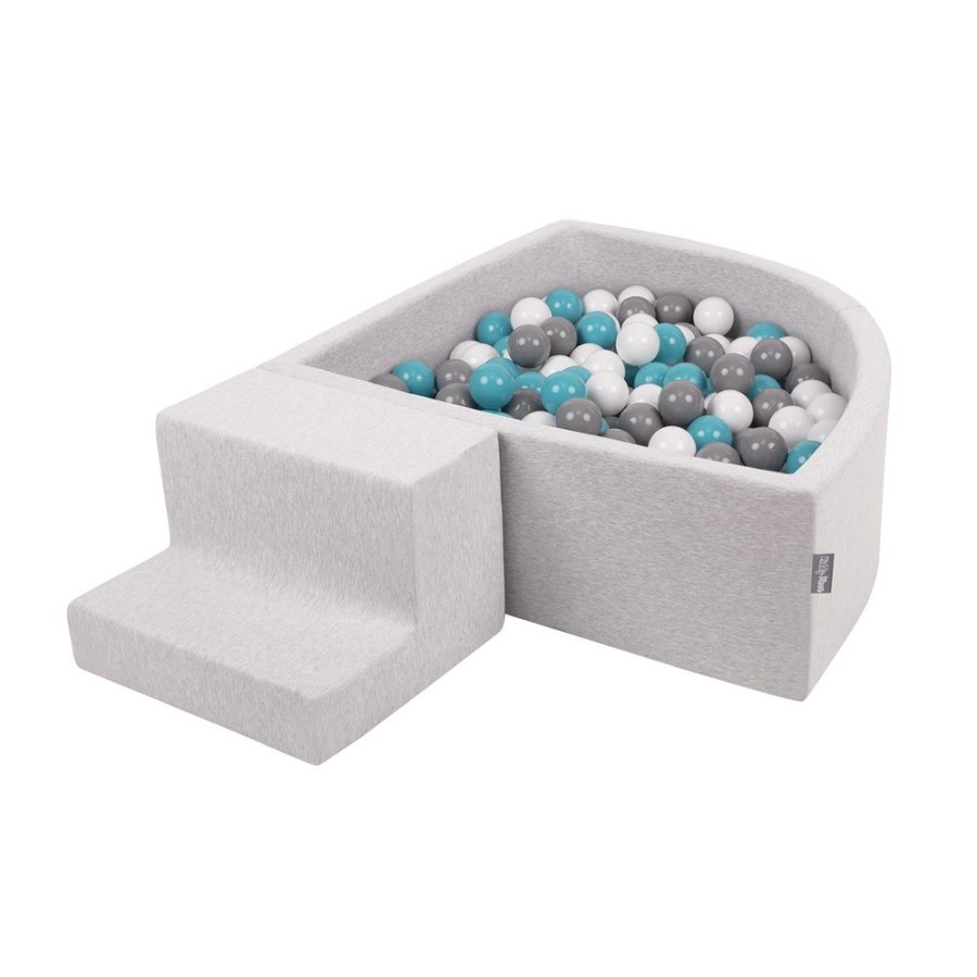 Activity Toys KiddyMoon | Kiddymoon Foam Playground For Kids With Quarter Angular Ballpit And Balls, Lightgrey: Grey/ White/ Turquoise Light Grey: Grey / White / Turquoise