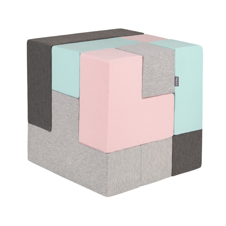 Activity Toys KiddyMoon | Kiddymoon Soft Foam Cubes Building Blocks For Kids, Mix: Light Grey-Dark Grey-Pink-Mint