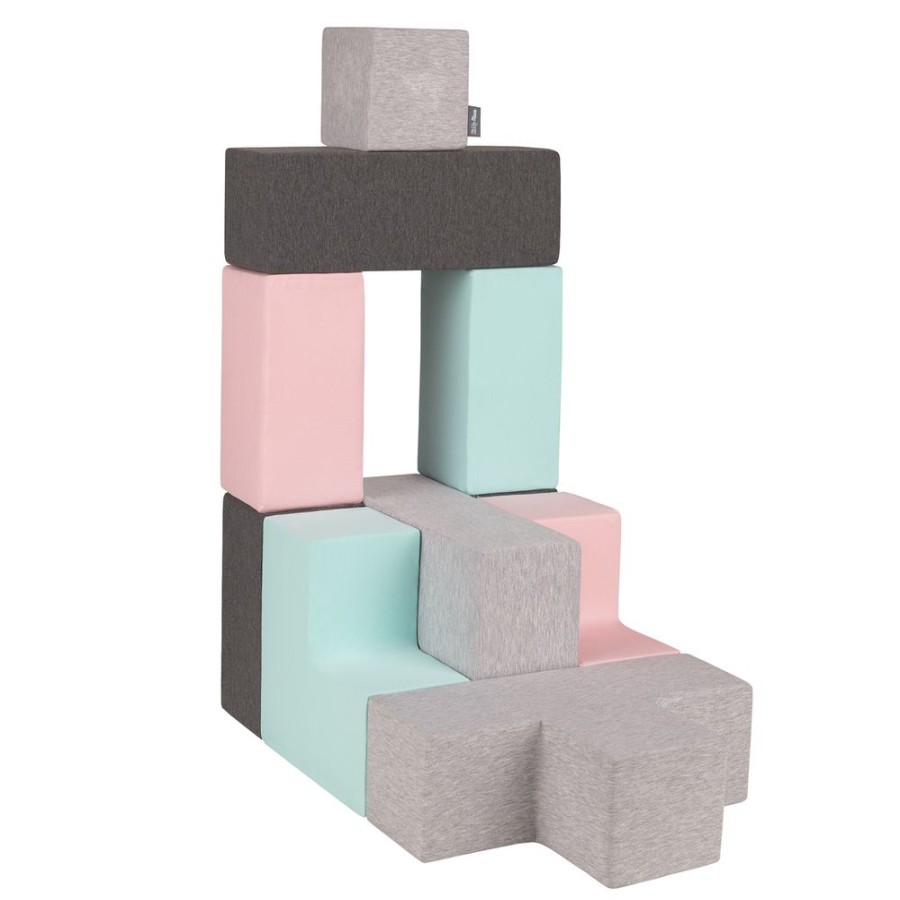 Activity Toys KiddyMoon | Kiddymoon Soft Foam Cubes Building Blocks For Kids, Mix: Light Grey-Dark Grey-Pink-Mint