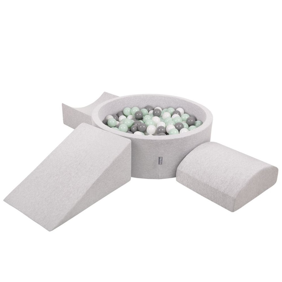 Playgrounds KiddyMoon | Kiddymoon Foam Playground For Kids With Round Ballpit ( 7Cm/ 2.75In) Soft Obstacles Course And Ball Pool, Certified Made In The Eu, Lightgrey: White/ Grey/ Mint Light Grey: White / Grey / Mint