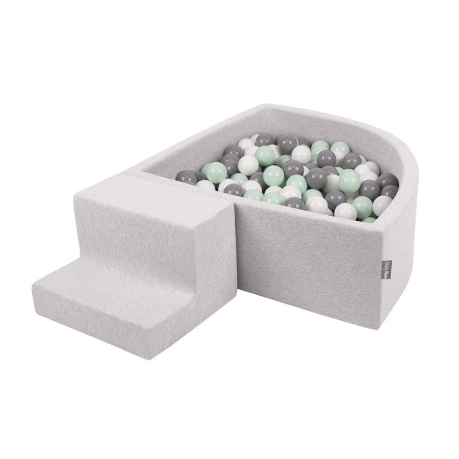 Activity Toys KiddyMoon | Kiddymoon Foam Playground For Kids With Quarter Angular Ballpit And Balls, Lightgrey: White/ Grey/ Mint Light Grey: White / Grey / Mint